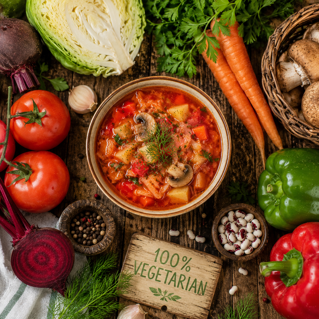Vegetarian borscht with vegetables